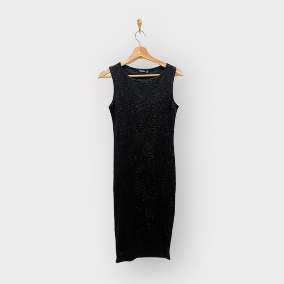 Nwt BOOHOO Black Textured Midi Dress (Sz 8) - Picture 3 of 6